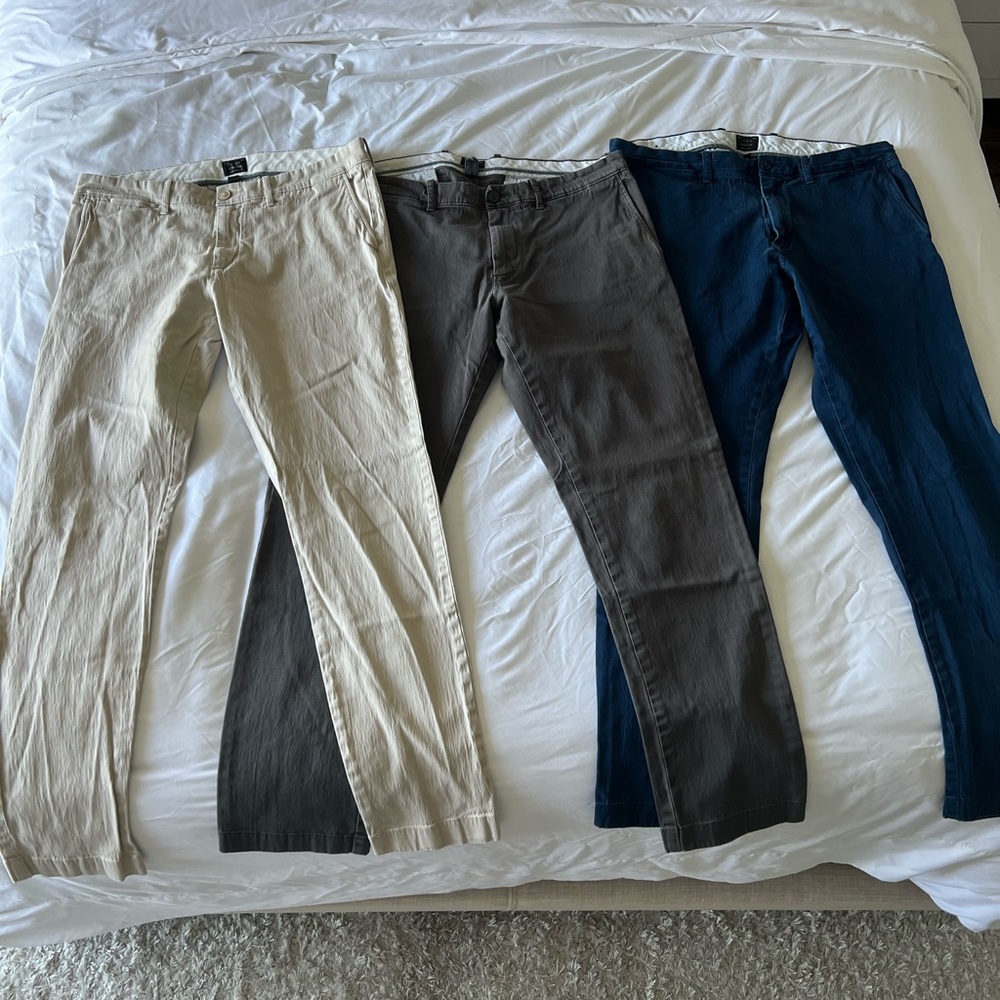 J. Crew Men's Chinos in Cream, Gray, and Navy Blue